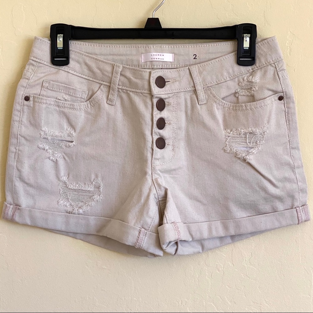Lauren Conrad Twill Distressed Roll Cuff Shorts